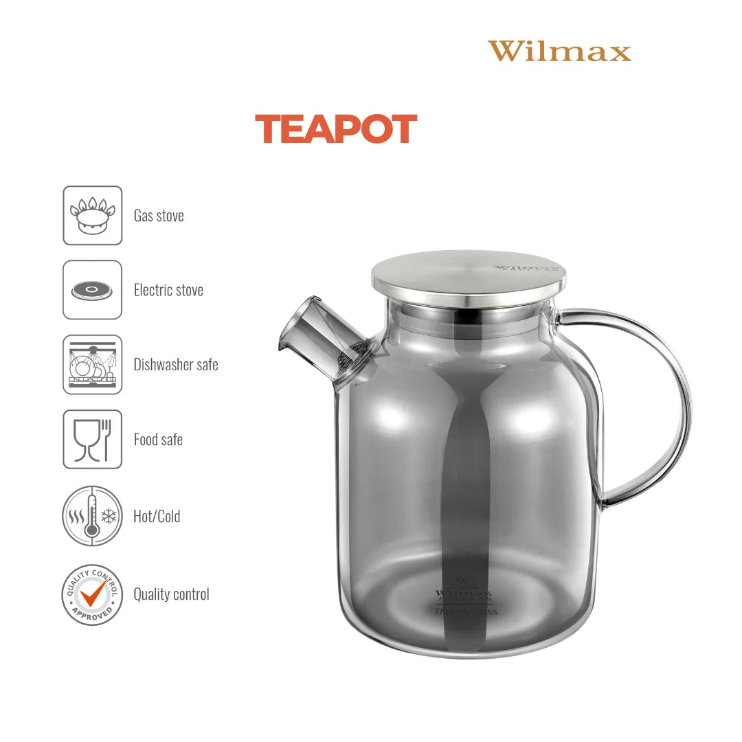 Wilmax Borosilicaat Theepot 1600ml Rookgrijs