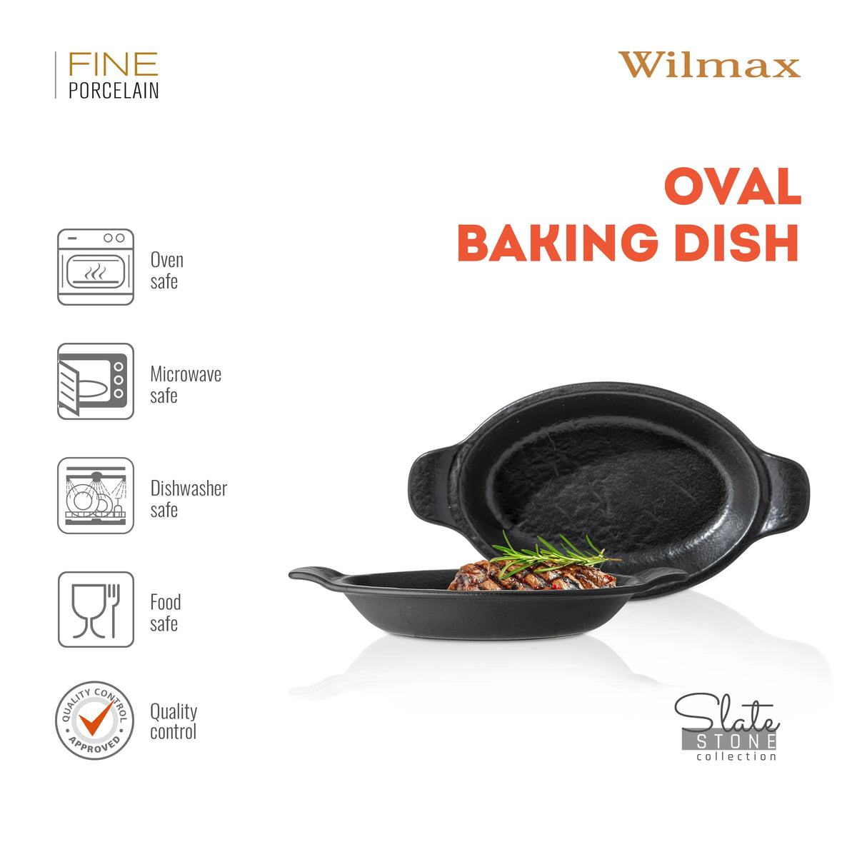 Wilmax England Porseleinen Ovenschaal Ovaal SlateStone Zwart