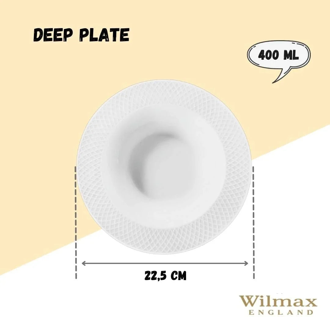 Wilmax Diep Porseleinen Bord Wit 22,5 Set van 2