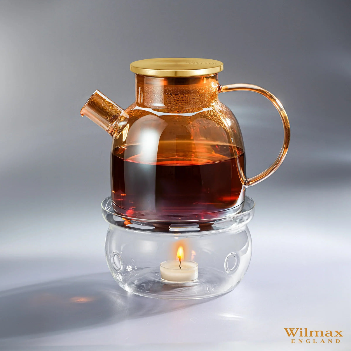 Wilmax England Theepot 1200 ml Glas met RVS deksel Goud
