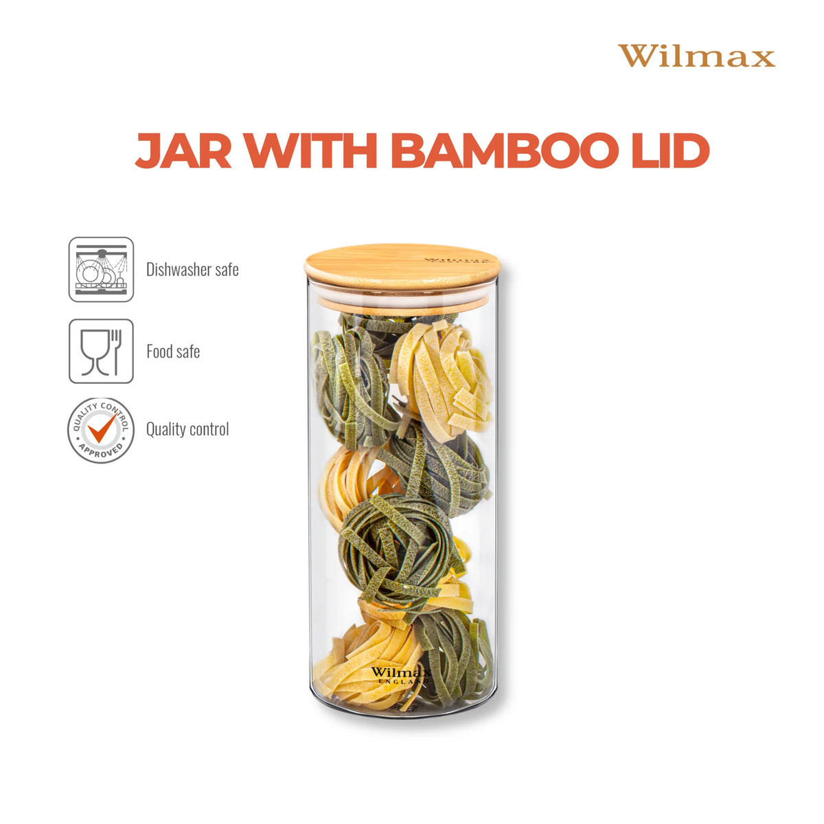 Wilmax England Opbergpot 2000ml, Bamboe deksel, Transparant