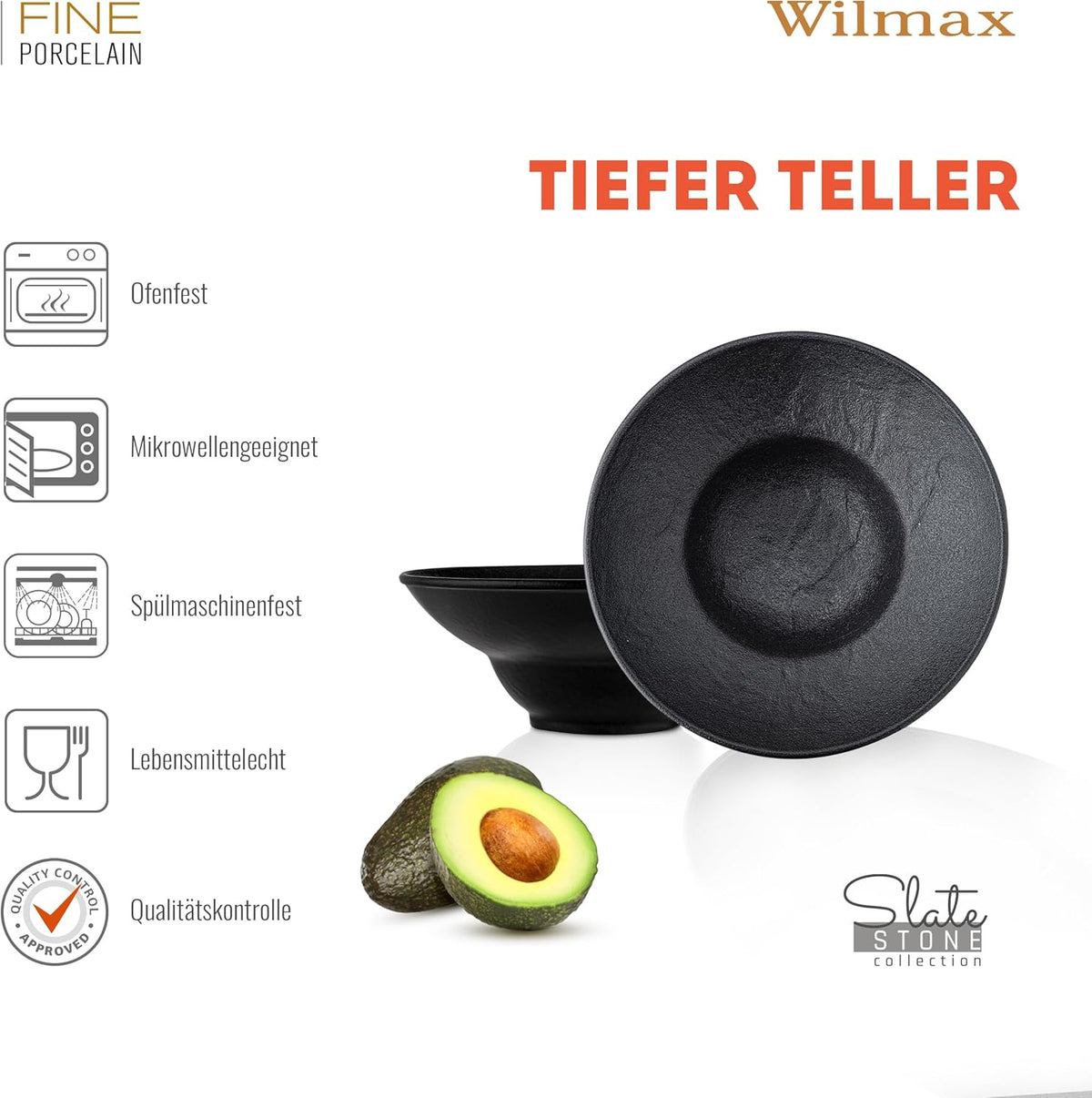 Wilmax Diep bord 22,5 cm 2-delige set SlateStone Zwart