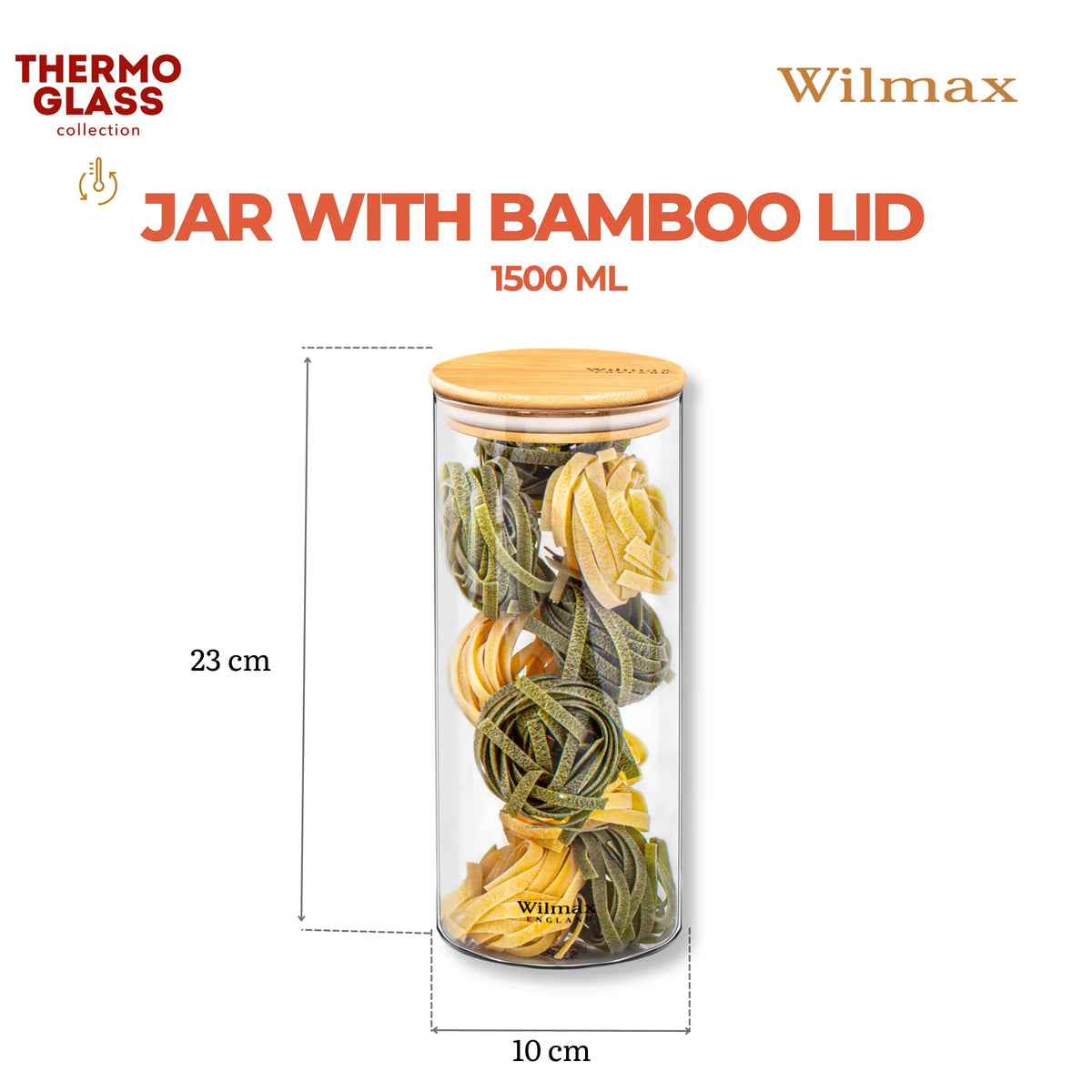 Wilmax England Opbergpot 2000ml, Bamboe deksel, Transparant