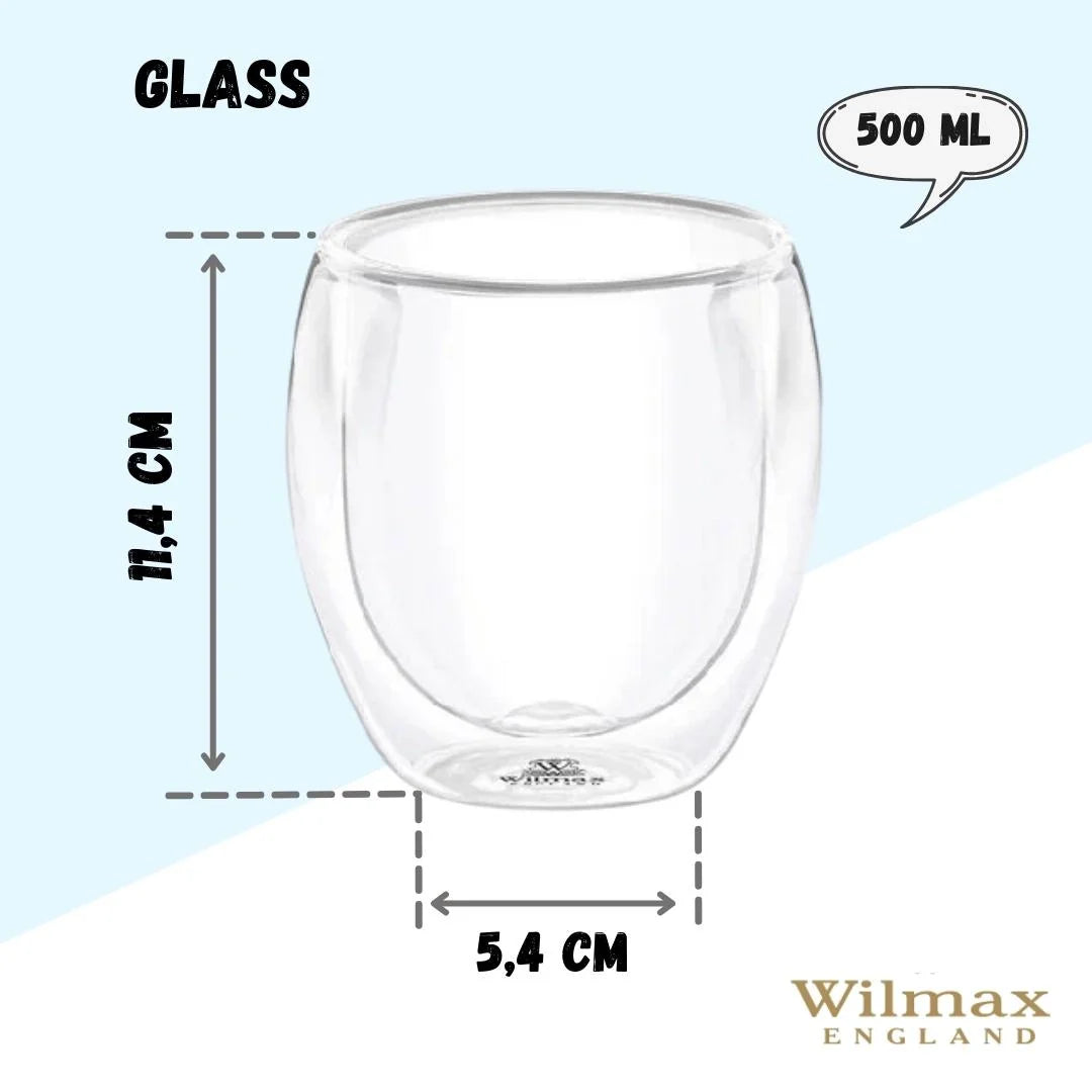 Wilmax Thermo-Glasbecher, 500 ml, doppelwandig, hitzebeständig – WL-888764/A