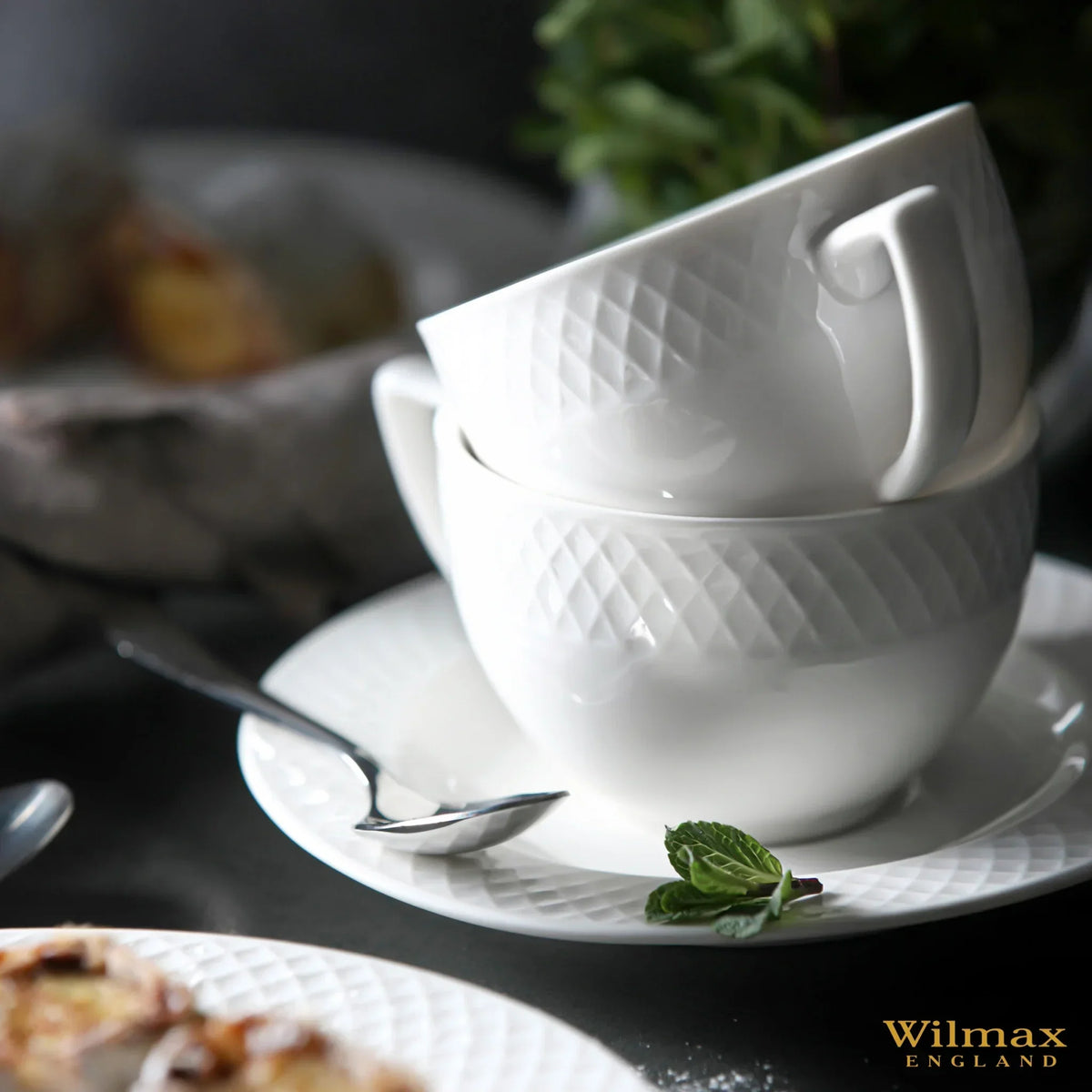 Wilmax Kop & Schotel 90 ml Wit Porselein Set van 6
