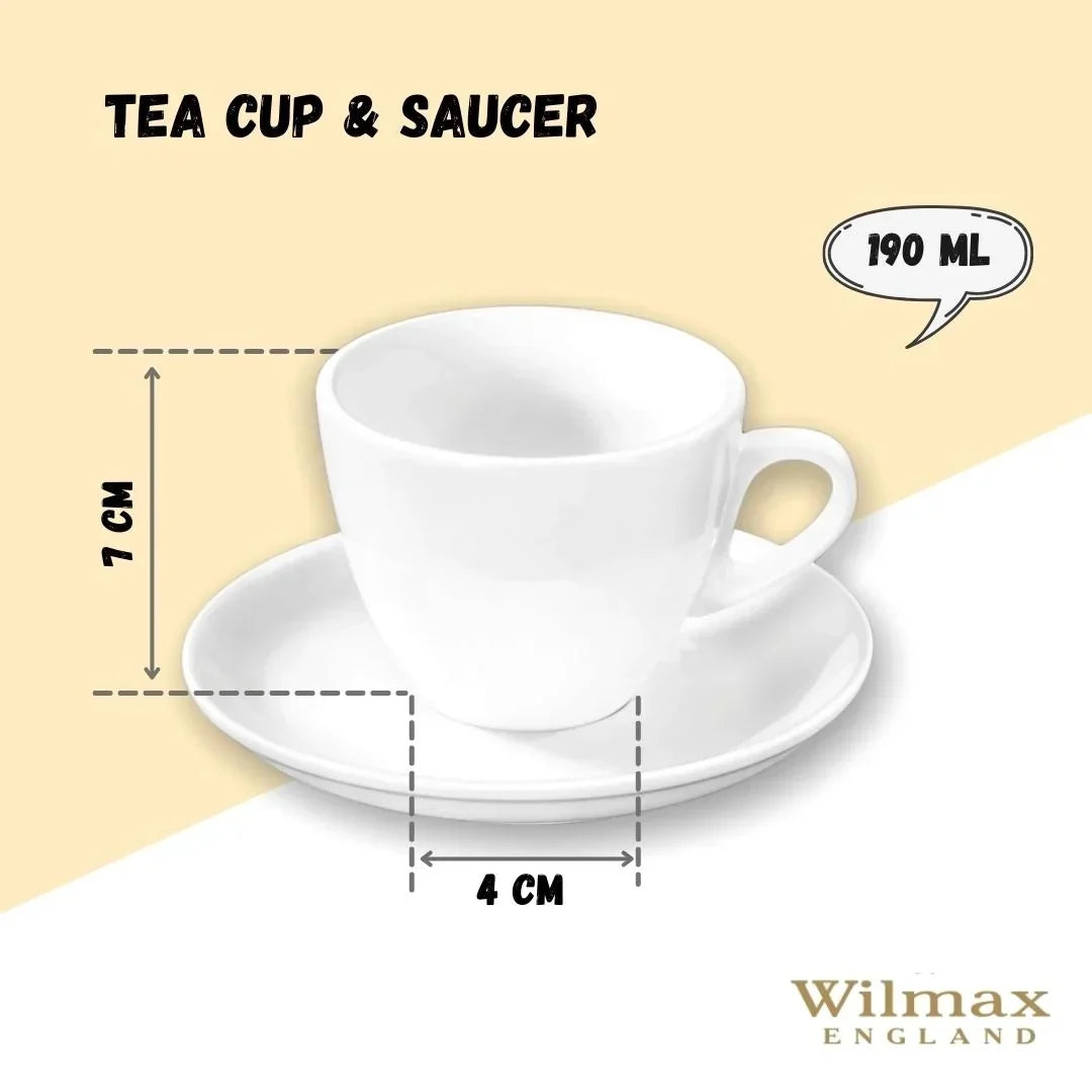 Wilmax Theekop & Schotel 190ml Wit Porselein AB