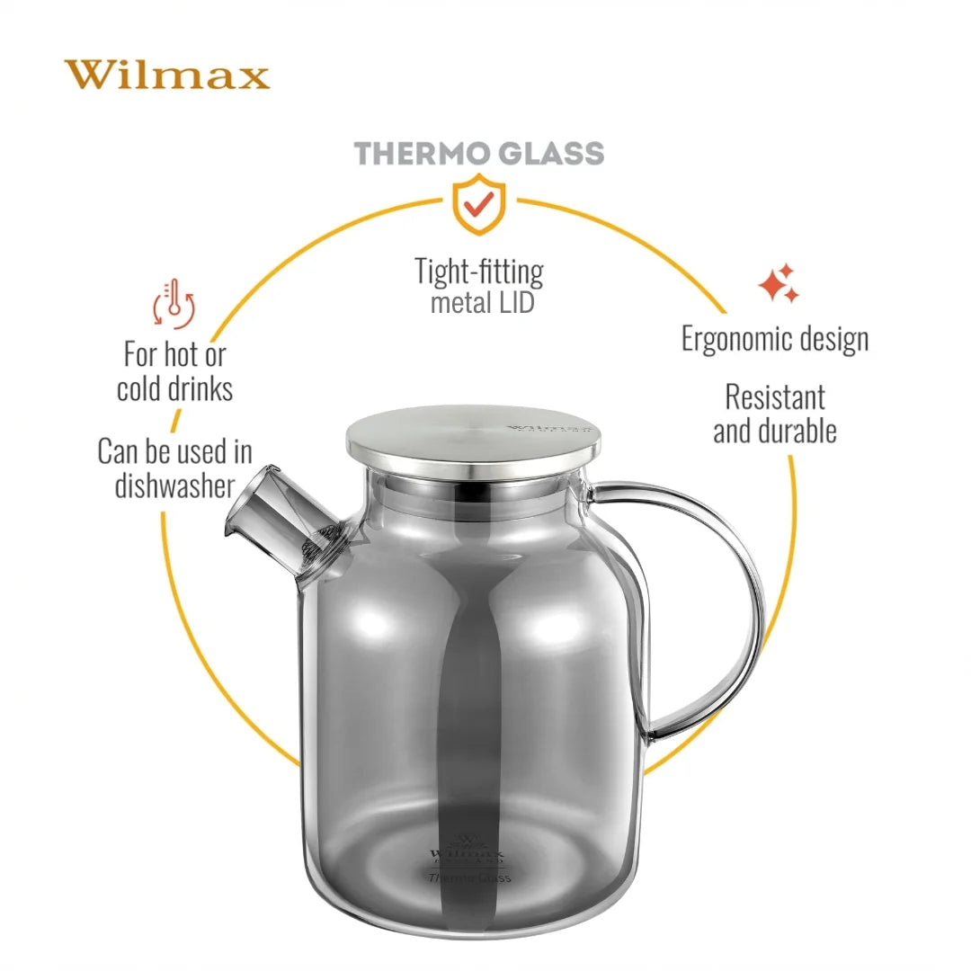 Wilmax Borosilicaat Theepot 1600ml Rookgrijs
