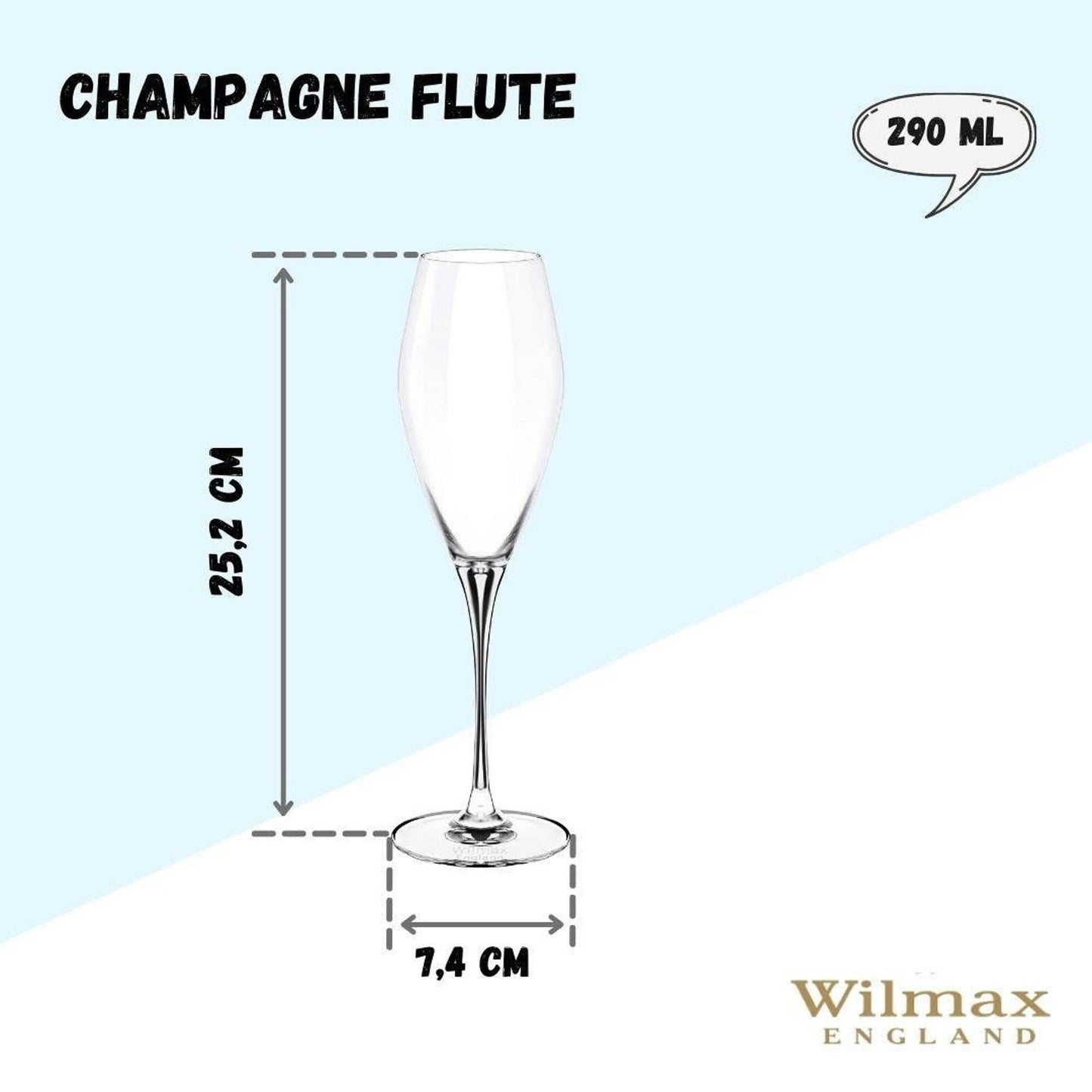Wilmax Champagnerflöten 2-teilig, 290 ml, elegantes Kristallglas – WL-888050/2C