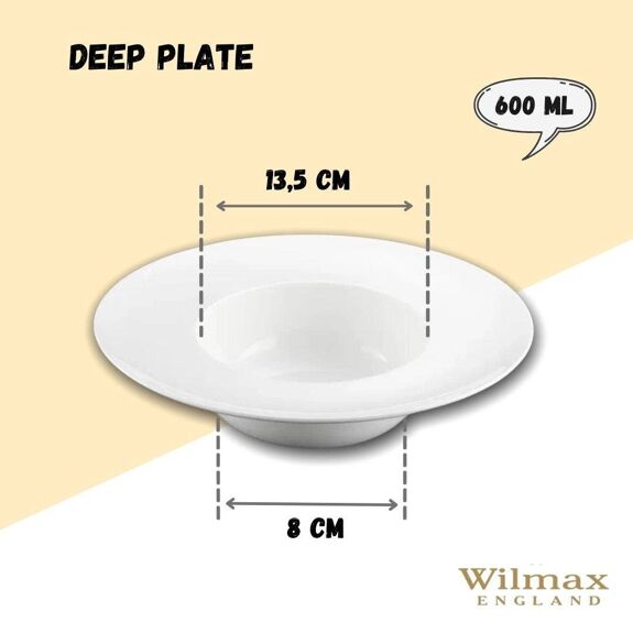 Wilmax England Diep Porseleinen Bord Wit Ø25,5cm Set van 2