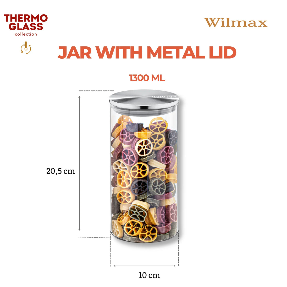 Wilmax Voorraadpot 1300 ml met RVS Deksel Transparant