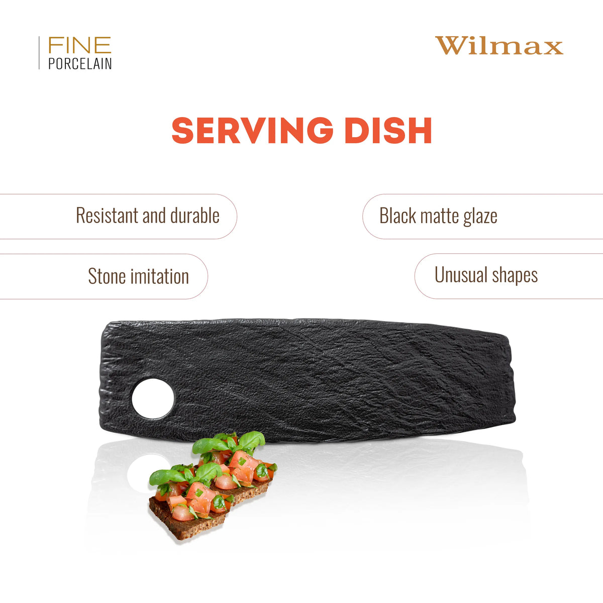 Wilmax England Schotel SlateStone Zwart 42x13cm Porselein