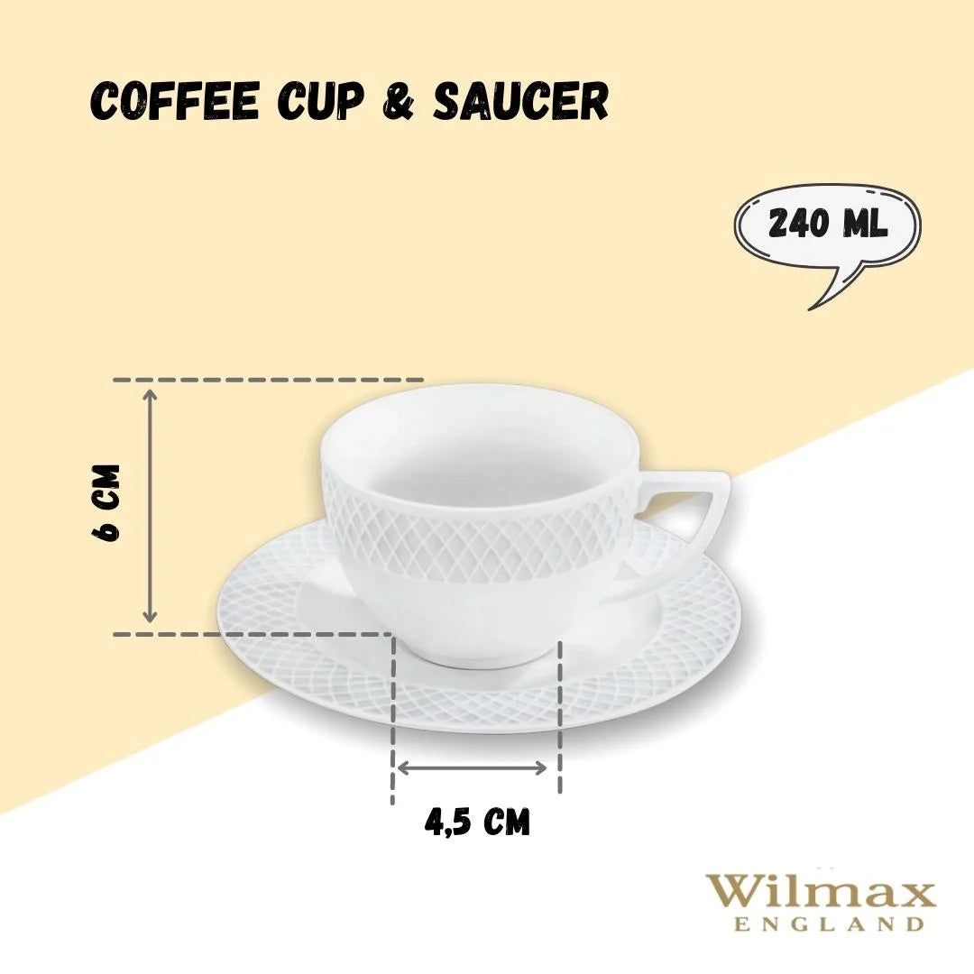 Wilmax Cup and Saucer 240 ml White Porcelain WL-880105/AB