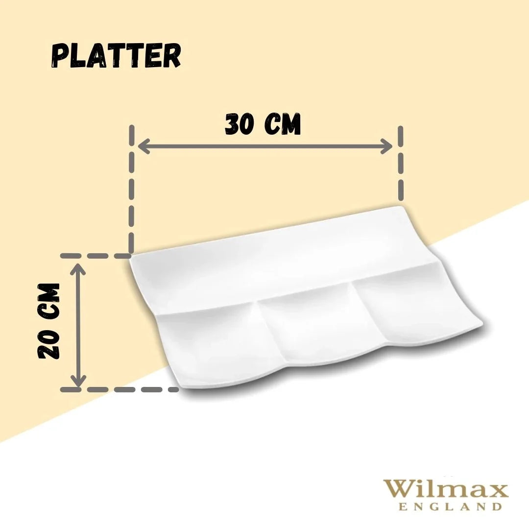 Wilmax Porcelain Platter 30 x 20 cm with 4 Compartments, White