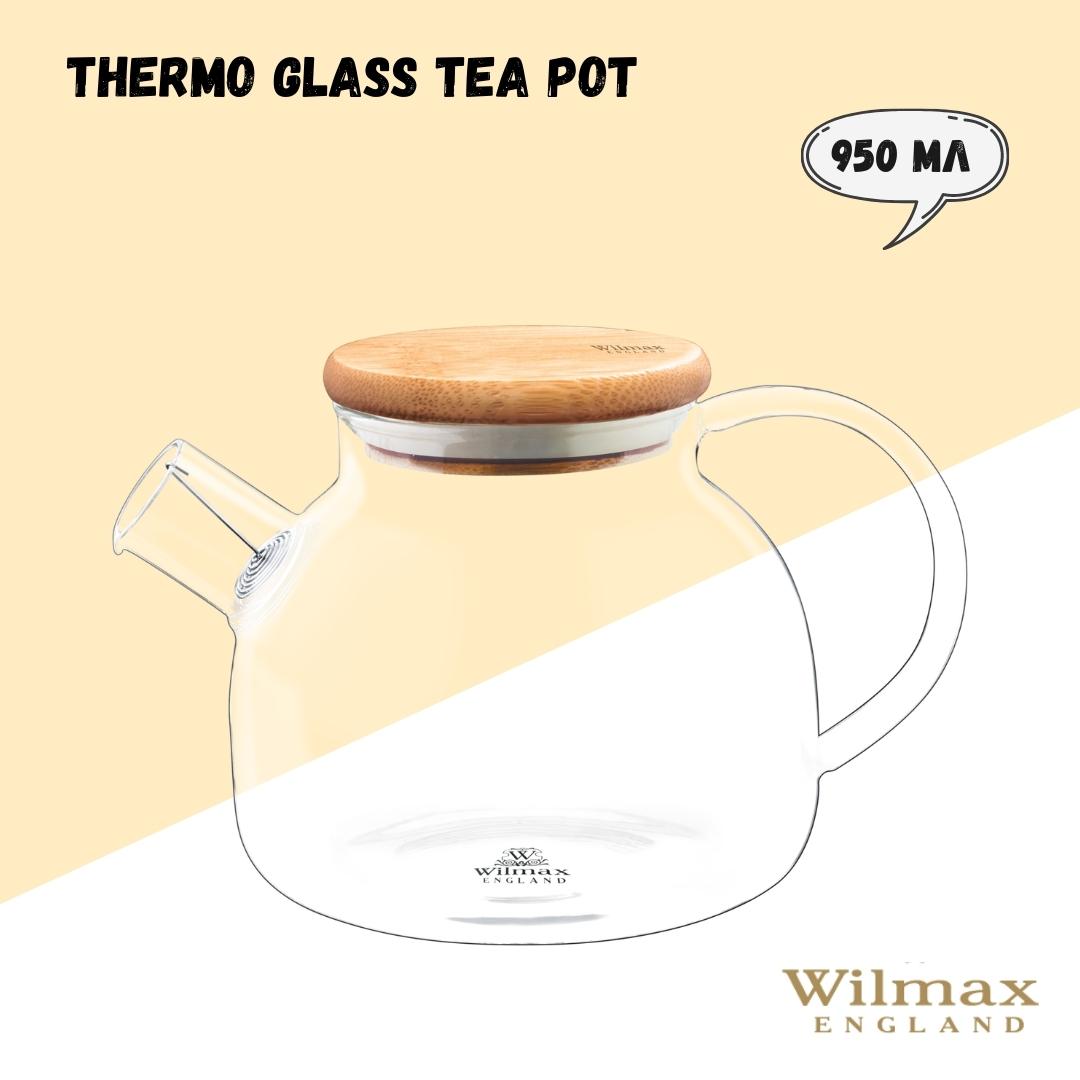 Wilmax England Theepot 950ml Thermoglas Veervilter Bamboe