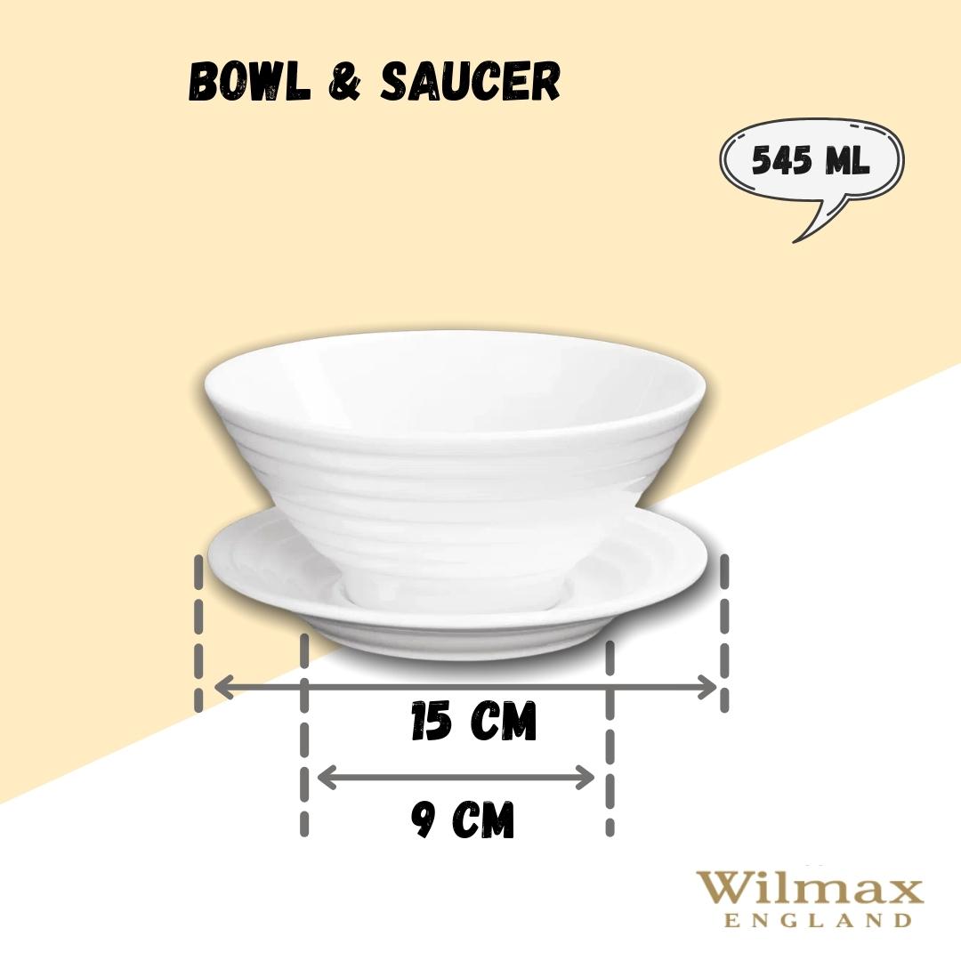Wilmax England Porcelain Bowl & Saucer White WL-991146/AB