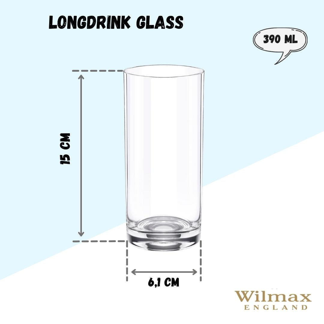 Wilmax Long Drink Glass Set, 6 cups, 390 ml, WL-888024/6A