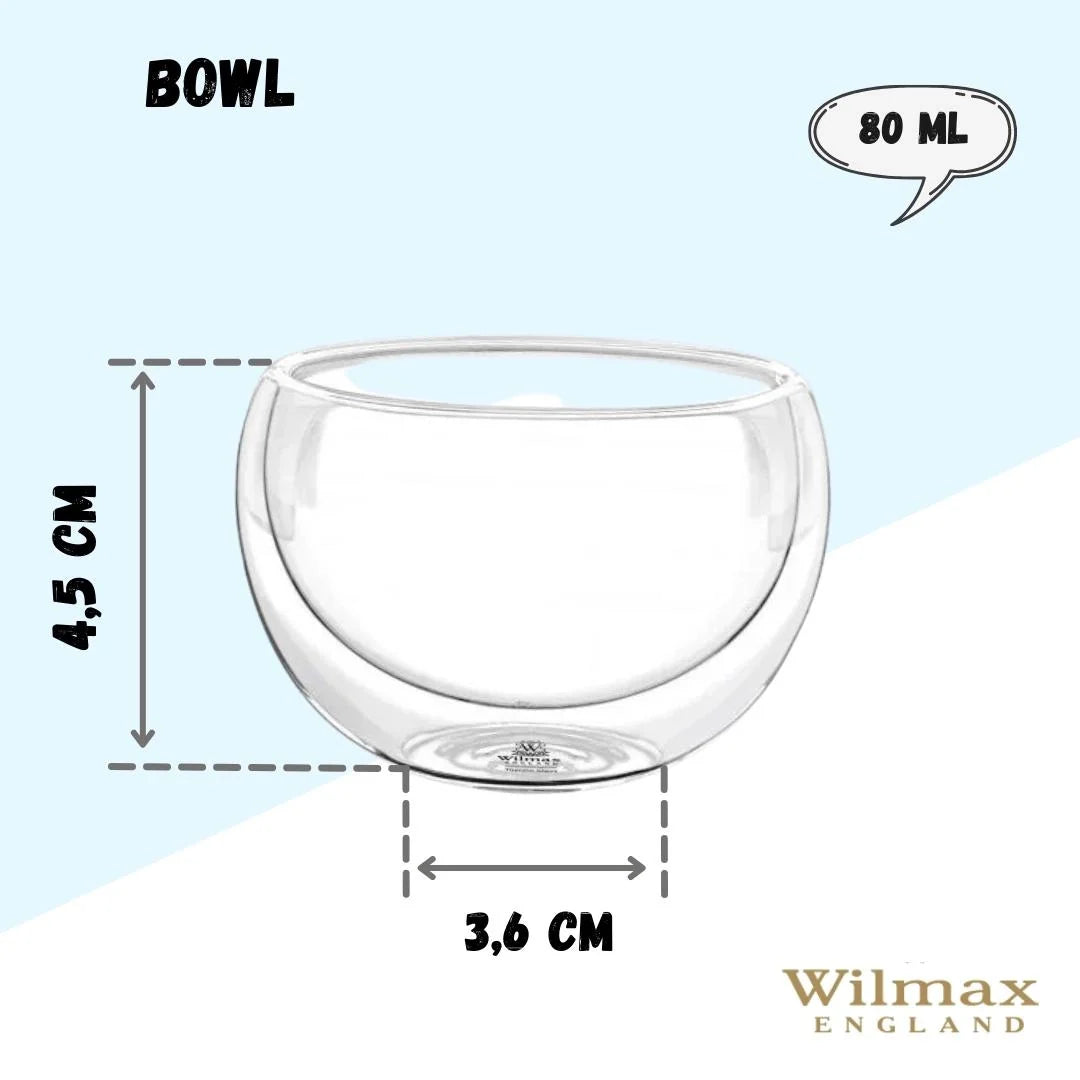 Wilmax Doppelwandige Glasschüssel, 80 ml, WL-888751/A