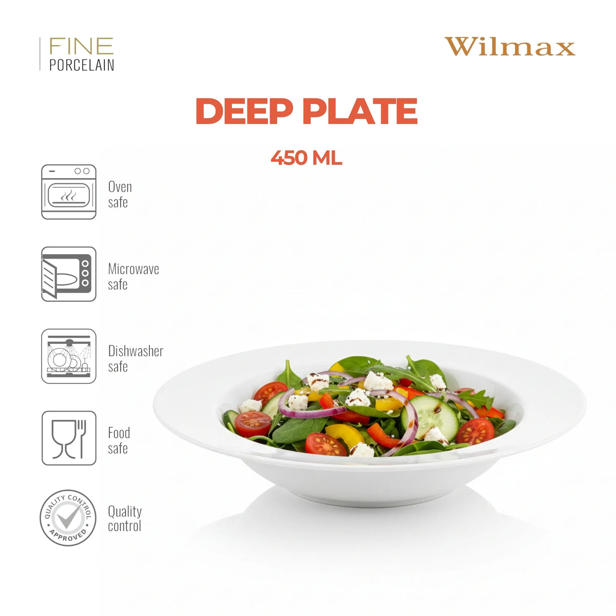 Wilmax Diep bord 28 cm 800 ml van porselein, Wit