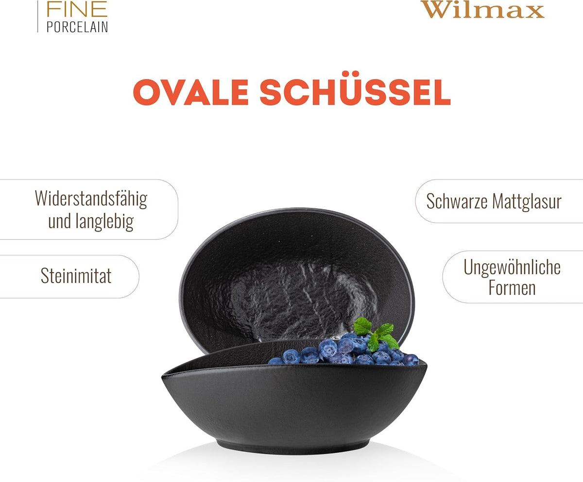 Wilmax Ovale Schaal 19x15x6 cm 3-delig SlateStone Zwart