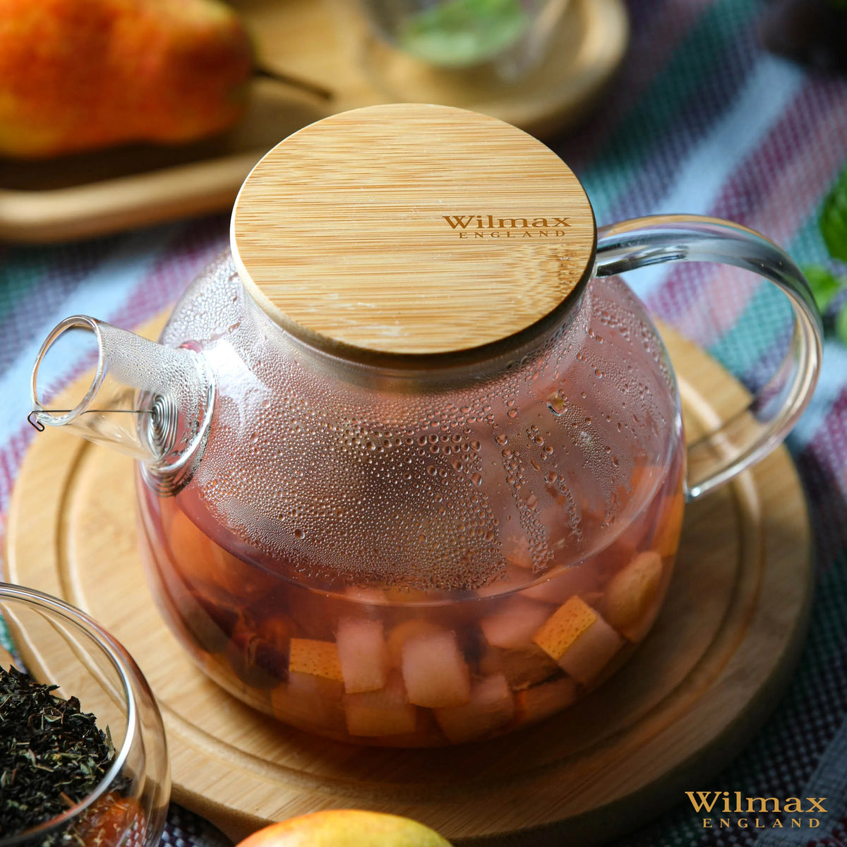 Wilmax England Theepot 950ml Thermoglas Veervilter Bamboe