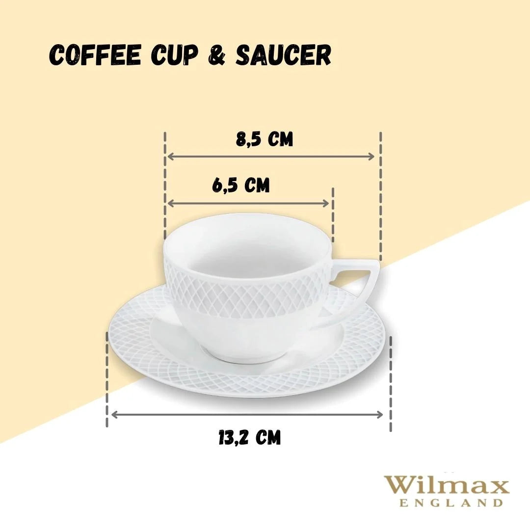 Wilmax Kop & Schotel 90 ml Wit Porselein Set van 6