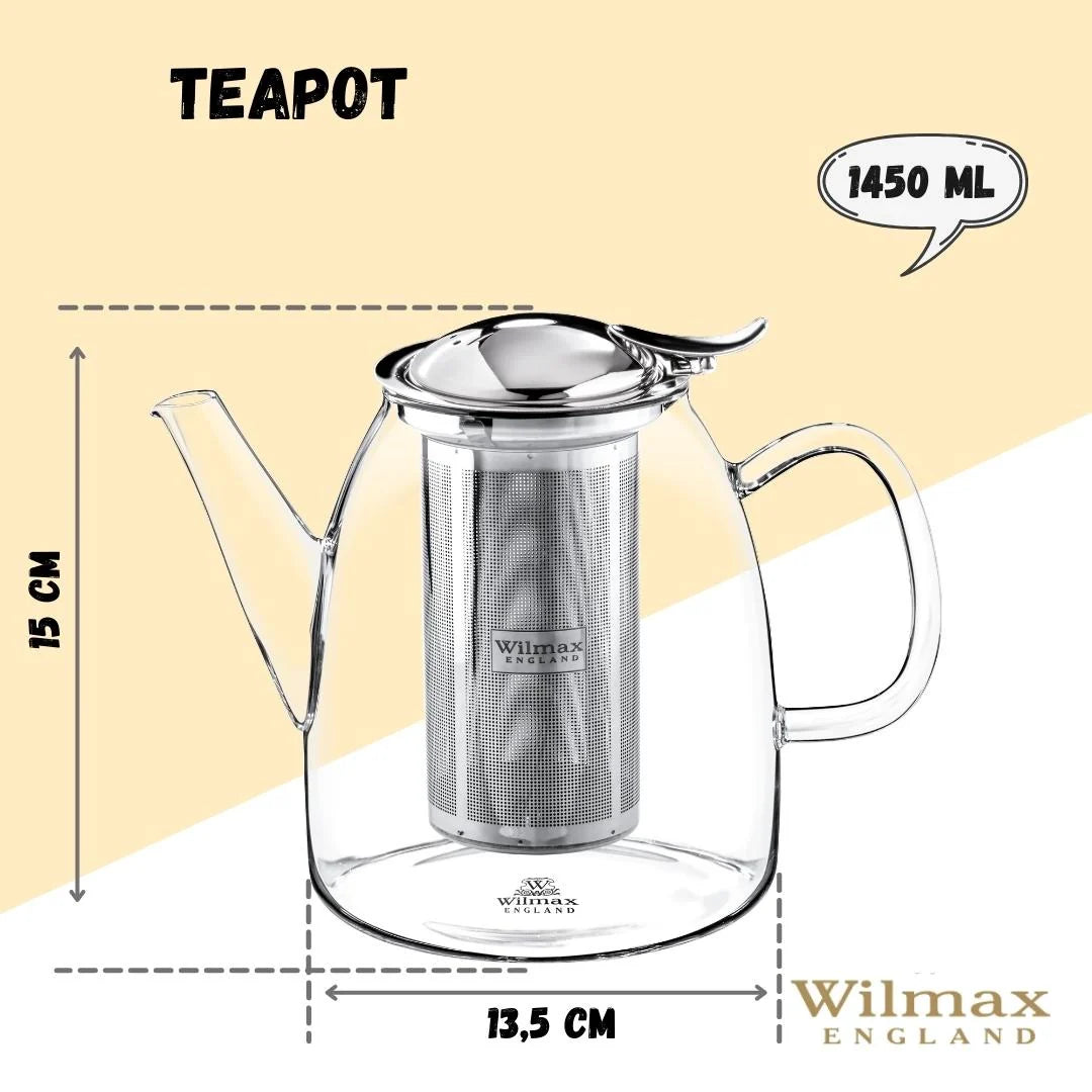 Wilmax Theepot 1450 ml Thermoglas RVS filter WL-888809/A
