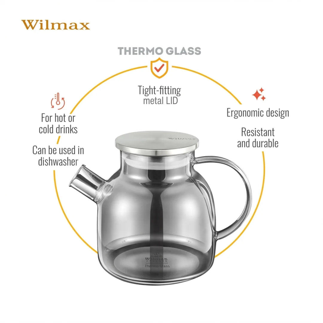 Wilmax Theepot 1200 ml Glas met RVS deksel