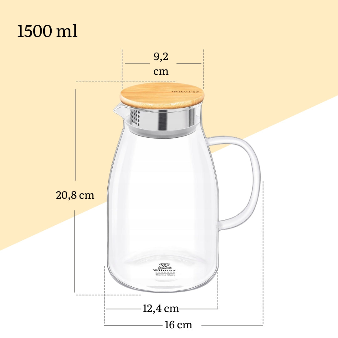 Wilmax Thermoglas Kan 1500 ml met bamboedeksel transparant