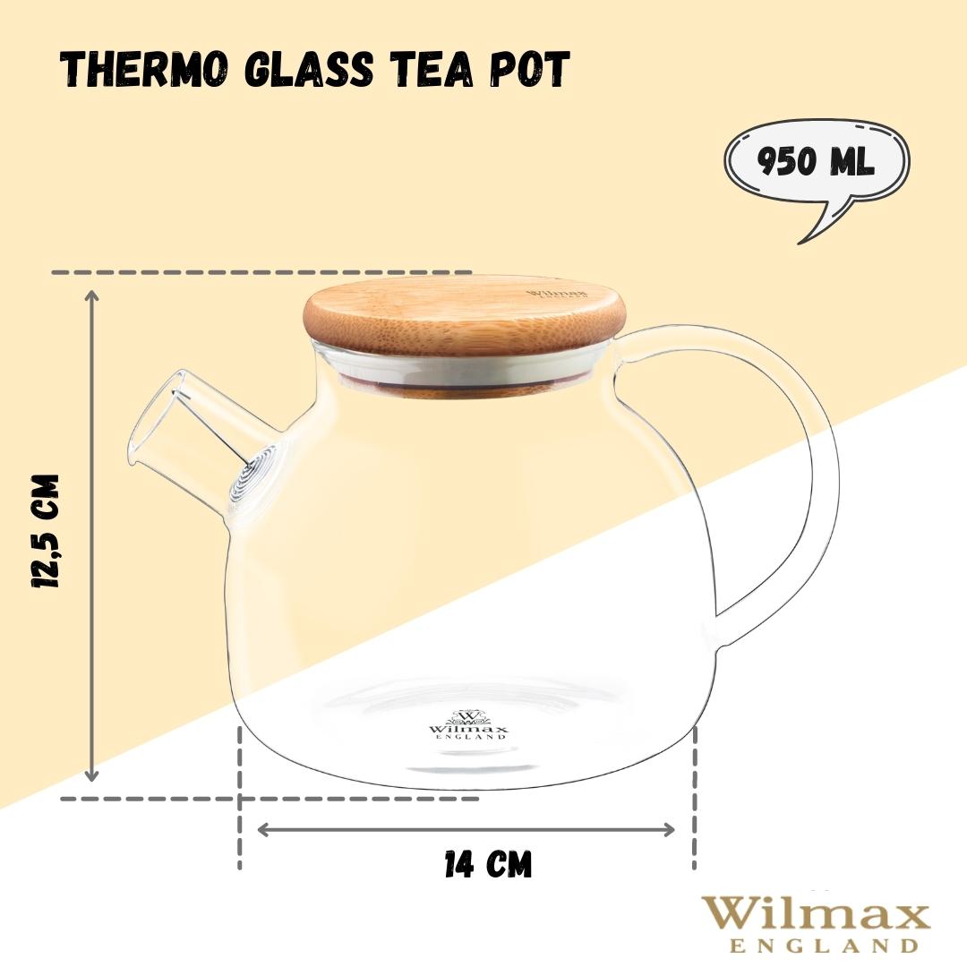 Wilmax England Theepot 950ml Thermoglas Veervilter Bamboe