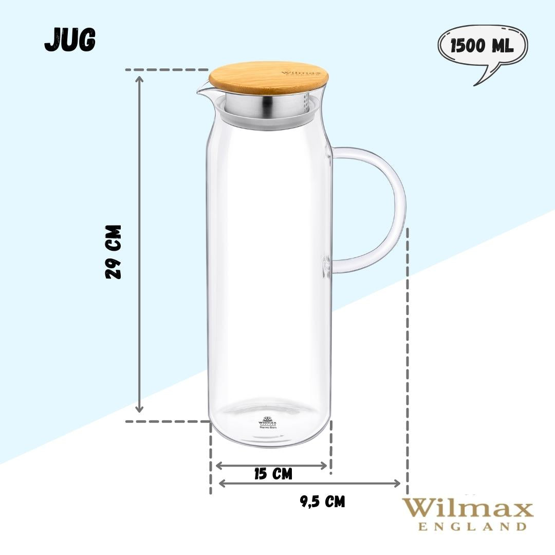 Wilmax England Glaskrug mit Bambusdeckel, 1500 ml, WL-888208/A
