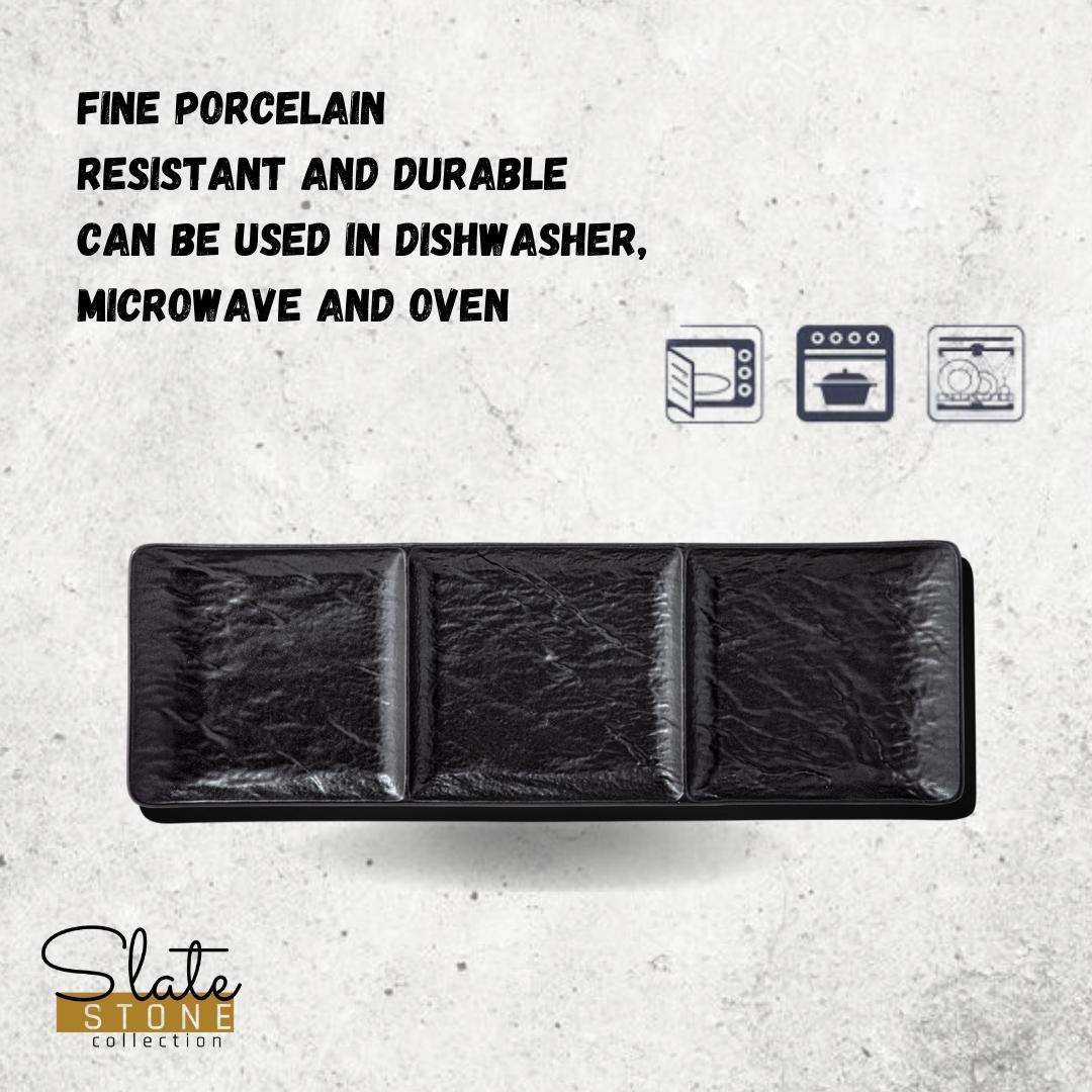 Wilmax Rechteckige Porzellanschale, 3-teilig, schwarz, 40,5 x 13 cm WL-661136/A