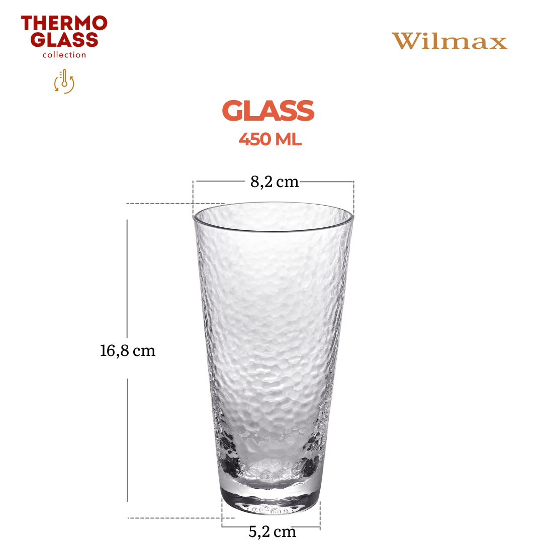 Wilmax Hammered Tumbler 450 ml Borosilicate Glass