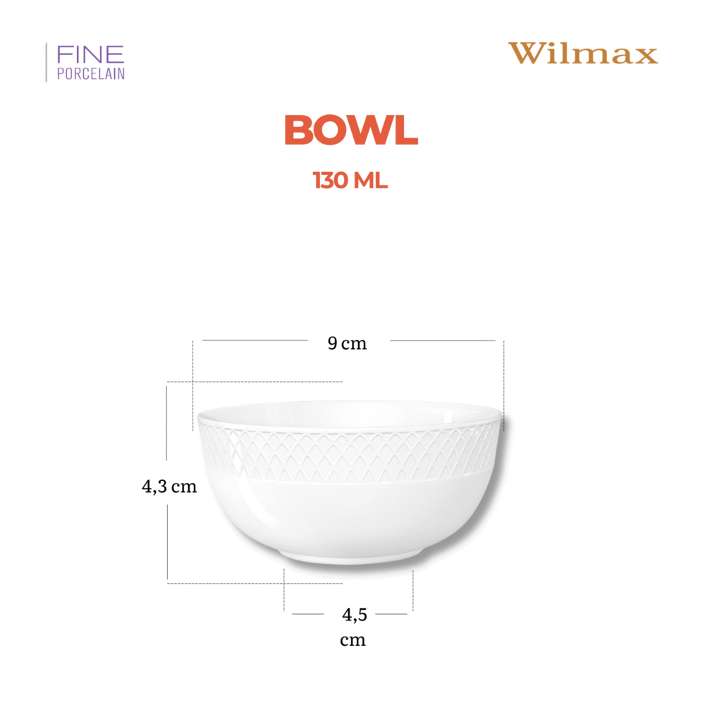 Wilmax Schaal 130 ml 9 cm Wit Porselein WL-880101363/A