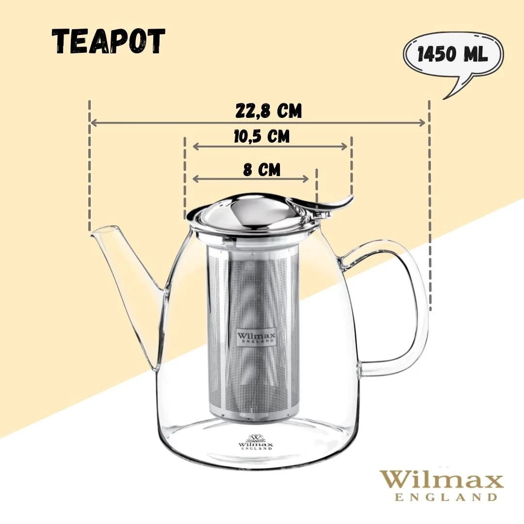 Wilmax Theepot 1450 ml Thermoglas RVS filter WL-888809/A