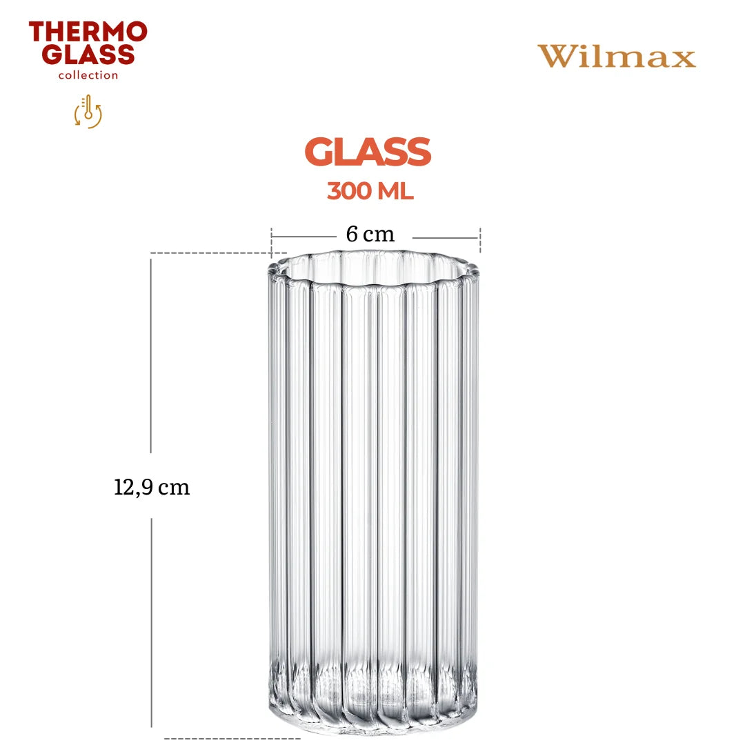 Wilmax Geribbeld 300 ml Borosilicaatglas Transparant