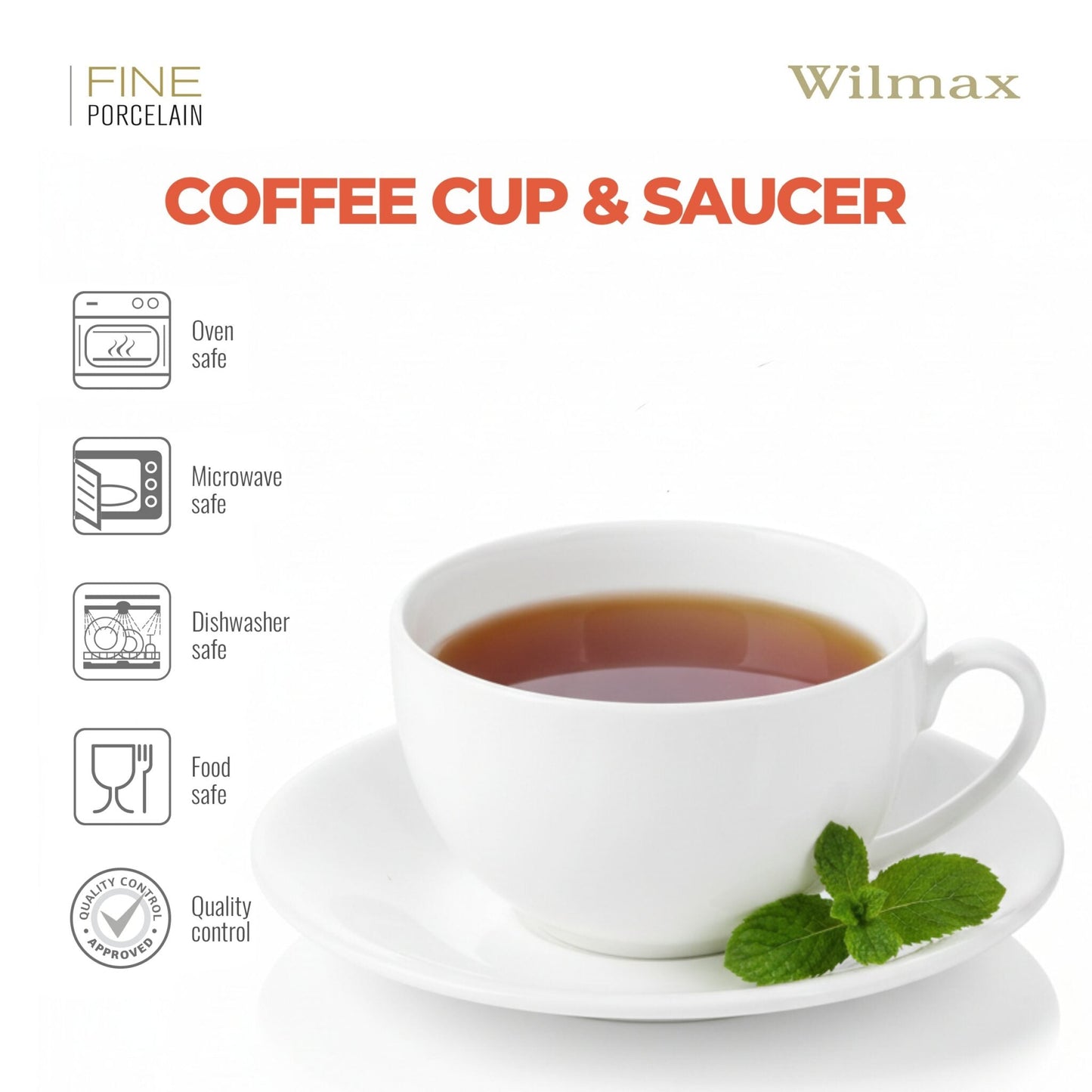 Wilmax Teacup with Saucer White Porcelain WL-993000/1C