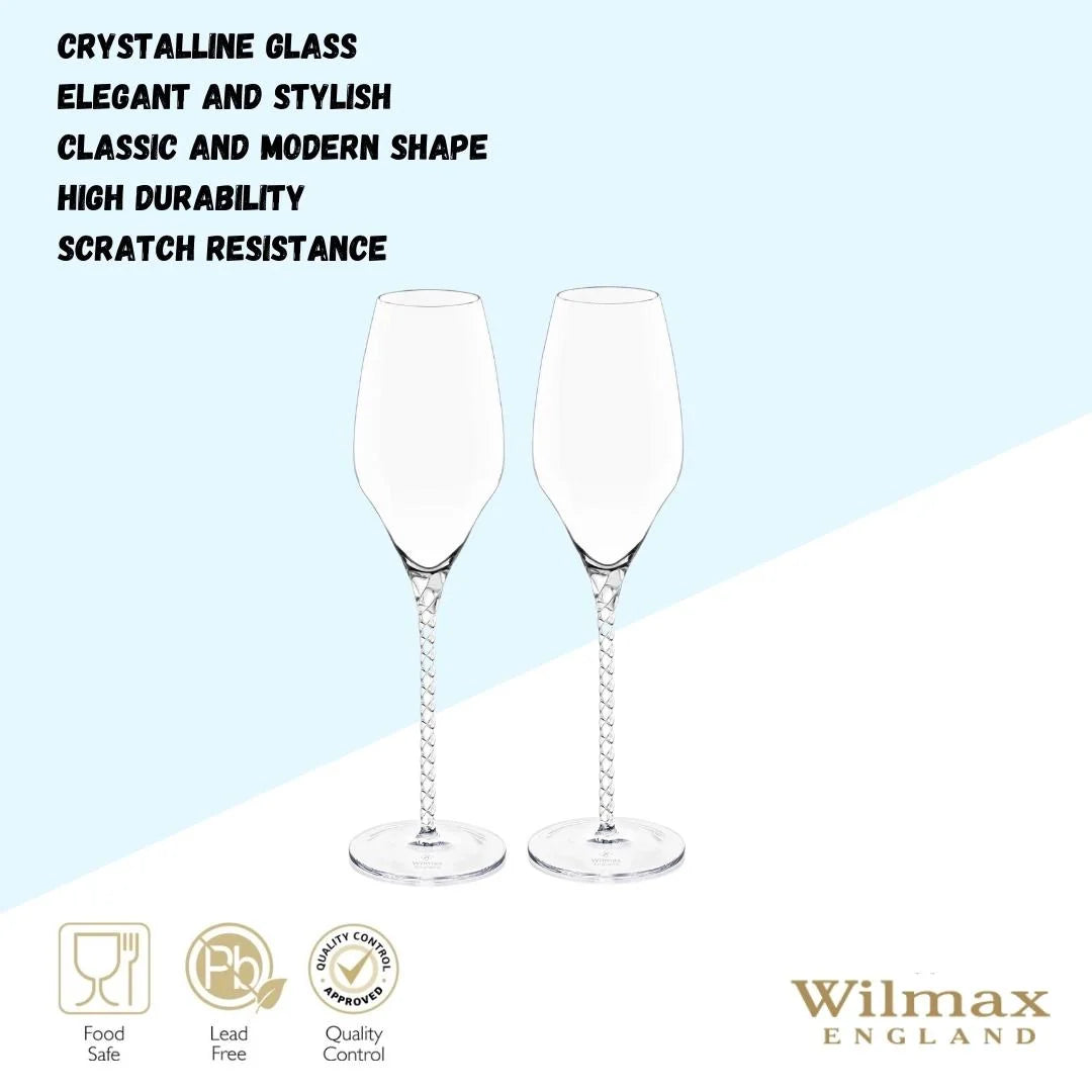 Wilmax England Champagne Flute Crystal Glass 300ml Set of 2