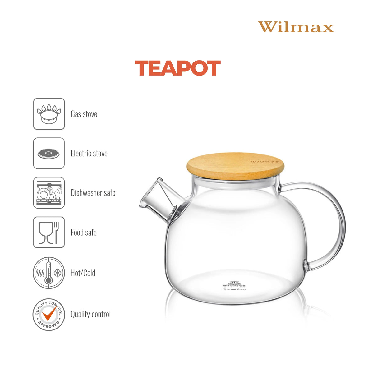 Wilmax England Theepot 950ml Thermoglas Veervilter Bamboe