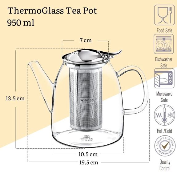 Wilmax Theepot 950 ml Borosilicaatglas RVS WL-888808/A