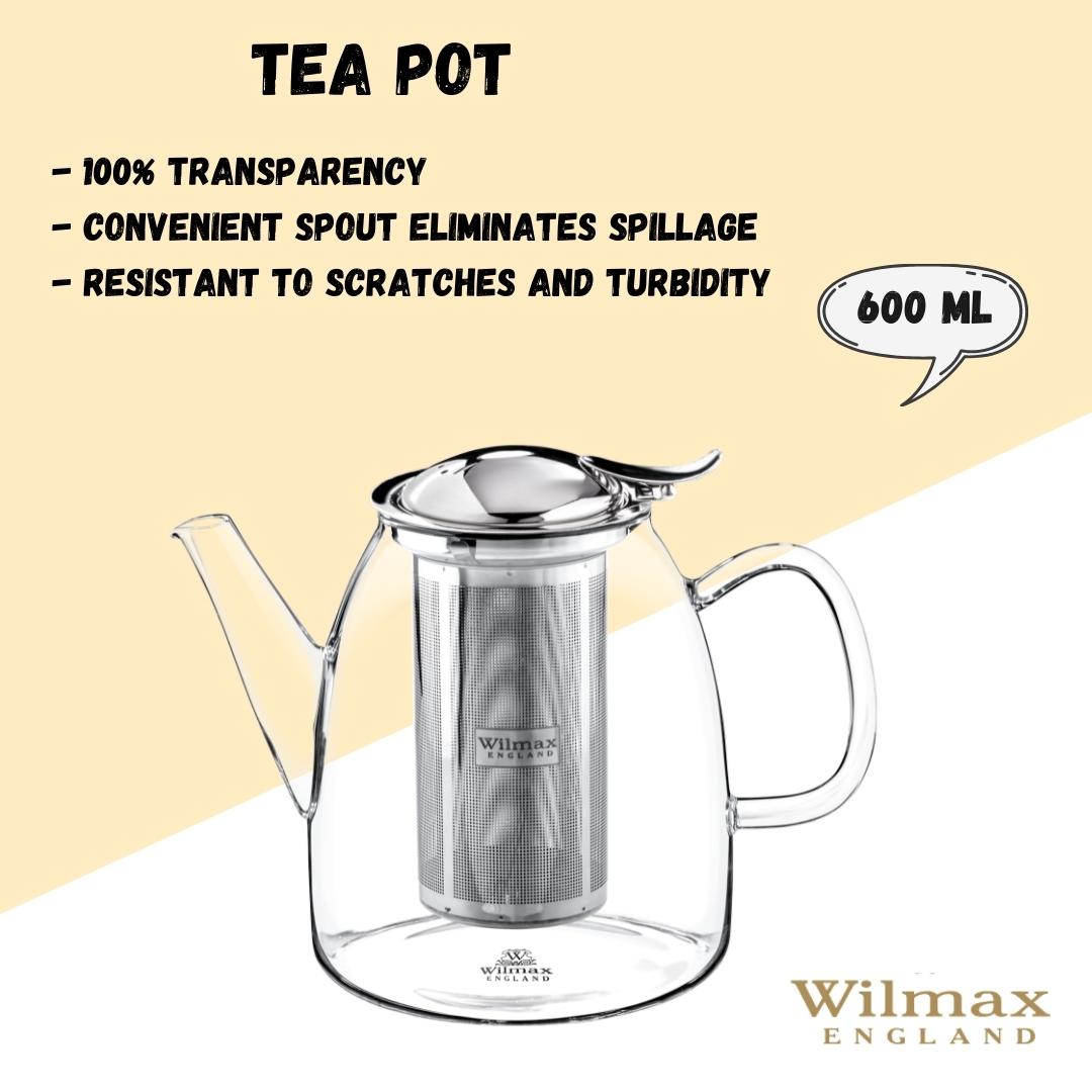 Wilmax England Teekanne mit Edelstahlfilter, 600 ml, Borosilikatglas WL-888807/A