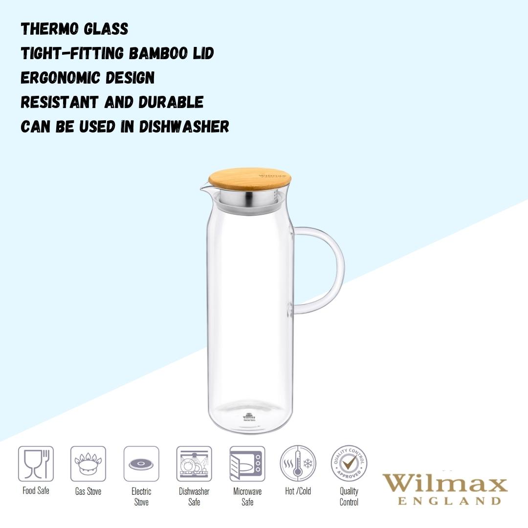 Wilmax England Glaskrug mit Bambusdeckel, 1500 ml, WL-888208/A