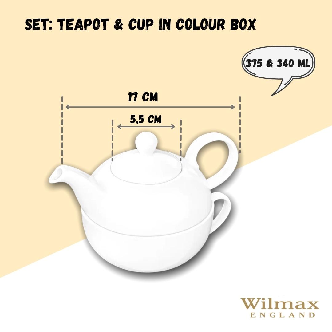 Wilmax Teekanne & Tasse Set aus Porzellan 375 ml & 340 ml WL-994048/1C