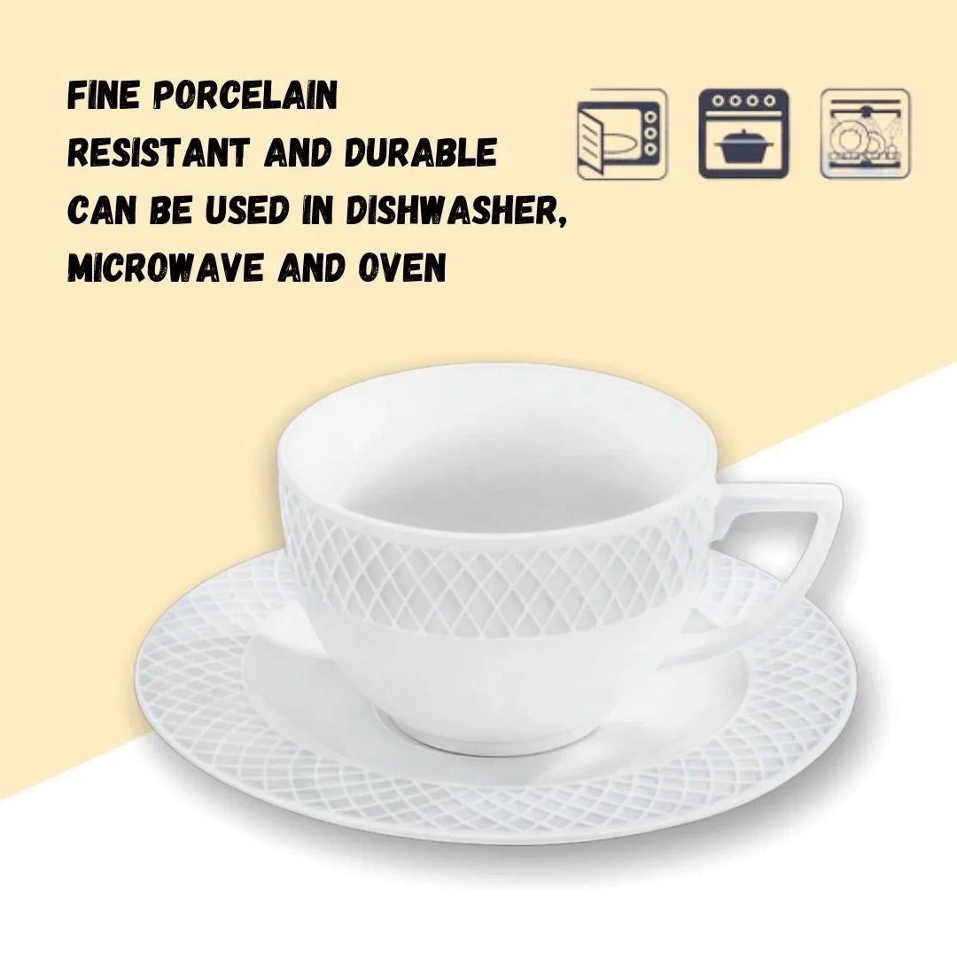 Wilmax Kop & Schotel 90 ml Wit Porselein Set van 6