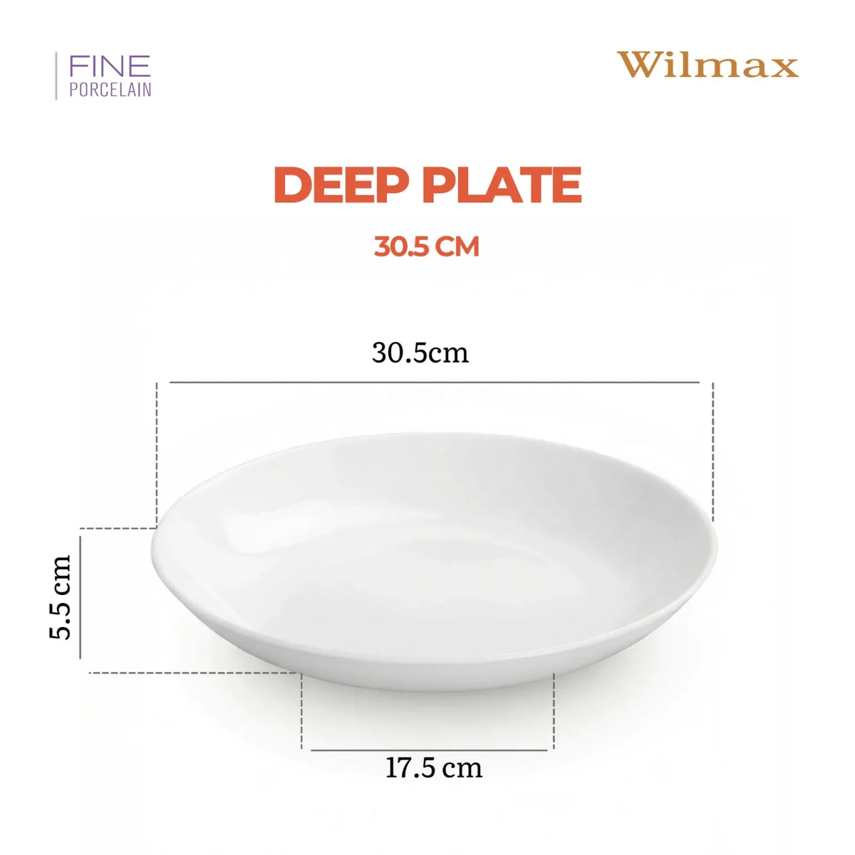 Wilmax Diep Porseleinen Serveerbord 30.5 cm Wit