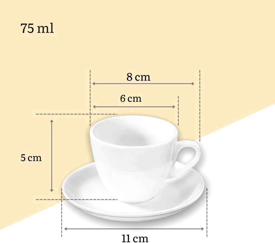 Wilmax Espressokopjes Wit Porselein 75ml + Schotels (6x)