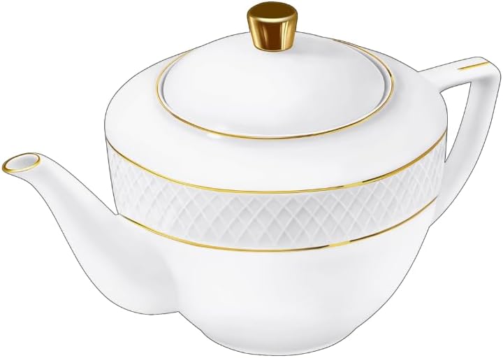 Wilmax Teekanne mit Goldlinien 900 ml – Elegante Porzellankanne – WL-880102452/A