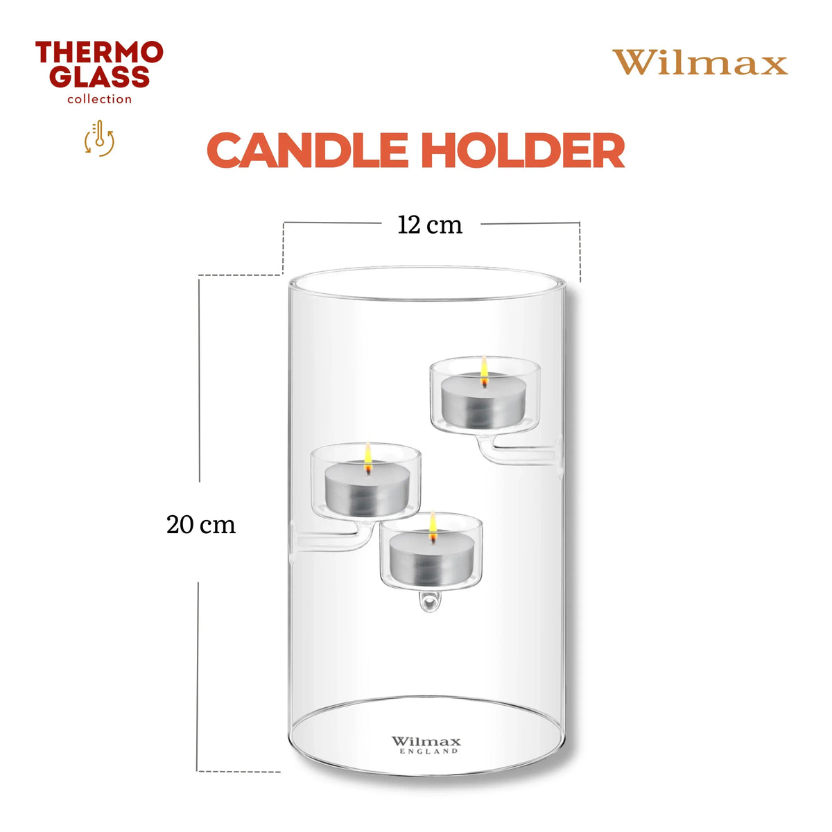 Wilmax England Theelichthouder Glas 20 cm voor 3 theelichtjes