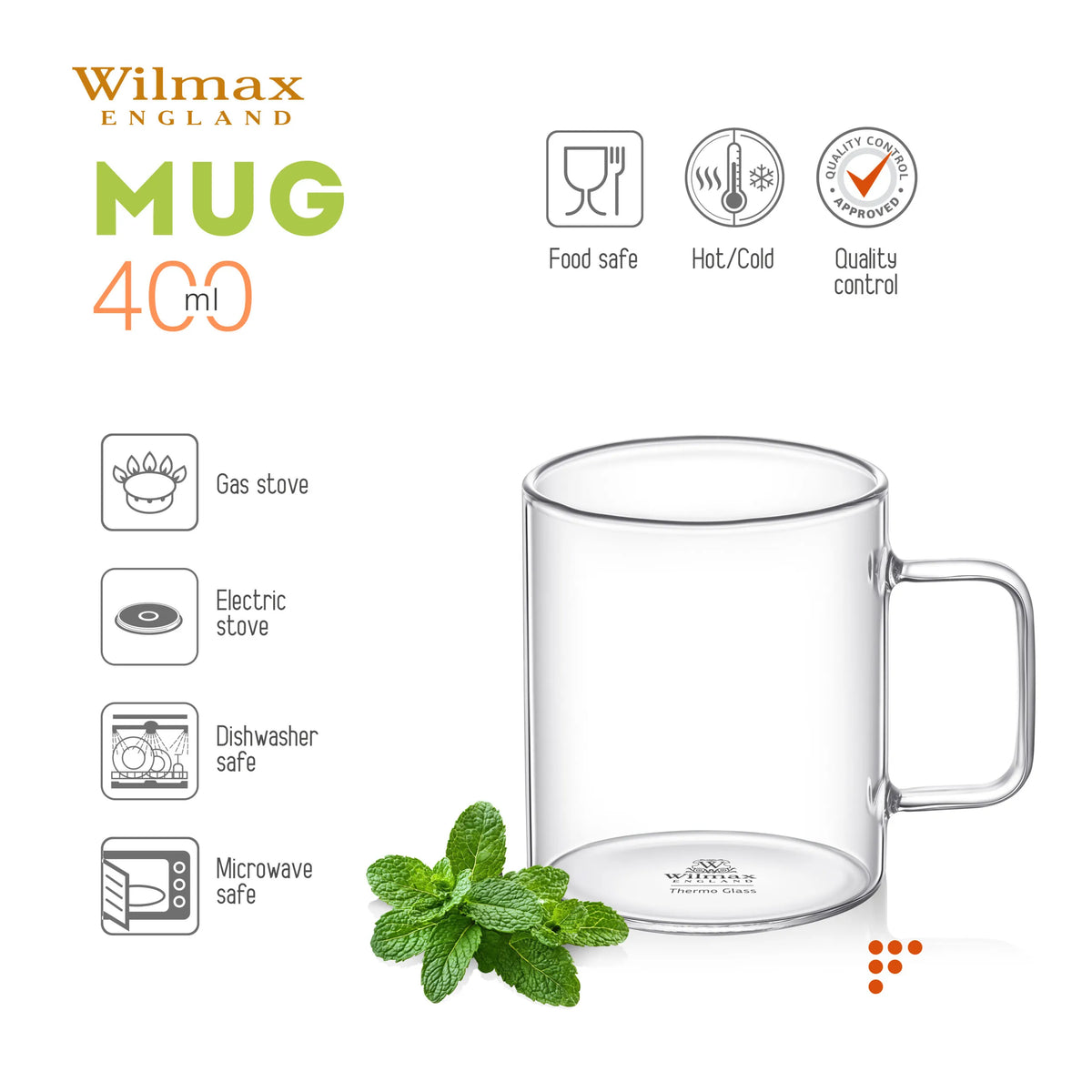 Wilmax England Koffiekop 400ml Borosilicaatglas 6 stuks