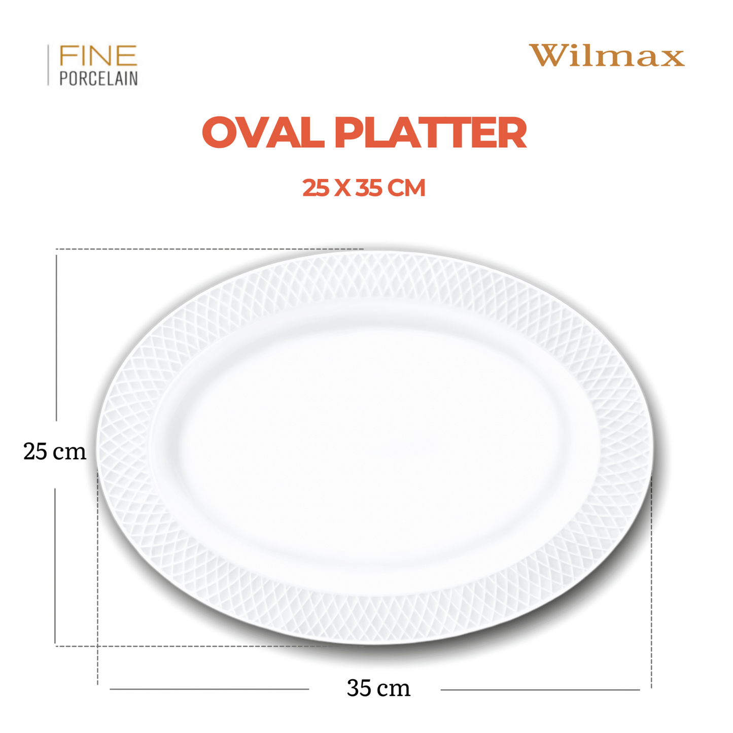 Wilmax Serveerplaat Ovaal Porselein Wit 35x25cm Diamond