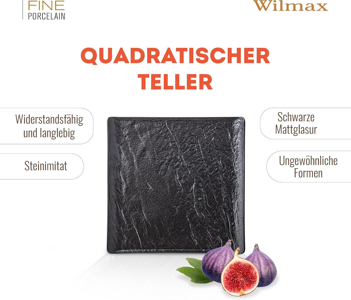 Wilmax Vierkante schaal SlateStone Zwart 27x27 cm Set van 2